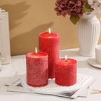 3x6 Inch Bright Red Pillar Candles Set of 3 - Hand-Poured Unscented Candles, Long Clean Burning, Large Big Candle, Smokeless Dripless Candle for Dinner Table, Wedding, Home, Rustic Decor - Image 3