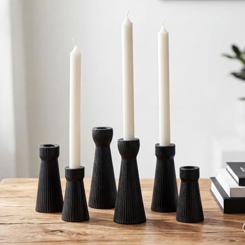 Mumufy 6 Pcs Black Taper Candle Holder Candlesticks, Ceramic Candle Stick by Mumufy