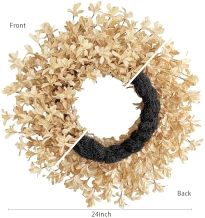 24 Inch Fall Wreaths for Front Door, Beige Forsythia Autumn Wreath - Image 4