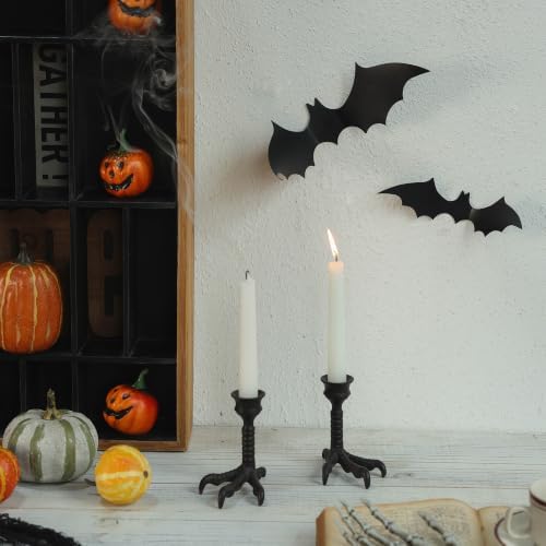 NIKKY HOME Gothic Clawfoot Taper Candle Holders Set of 2, Halloween Decor - Image 2