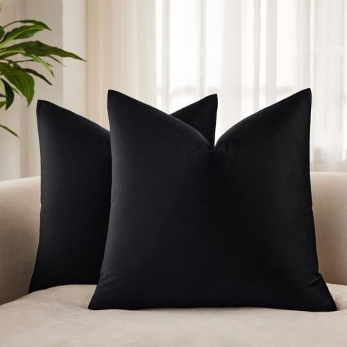 JUSPURBET 28x28 Euro Velvet Throw Pillow Covers Set of 2,Black by JUSPURBETHOME