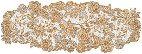 Beaded Table Runner Decore 36 inches Long Christmas Snowflake Coastal Shell Sunflower Beaded Table Runners for Halloween, Christmas, Easter Coffee Tropical - 36"x13" Gold Ivory Silver Olio Marfa by byHomeDecorativeProduct