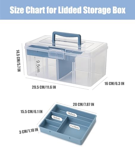 Clear Plastic Arts & Craft Supplies Organizer Box Large with a Removable Tray & A Partition & Handle, Office Home School Desktop Stationery Storage Box, Medicine Box (Clear & Ocean Blue) - Image 6