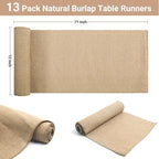 13 Pack Natural Burlap Table Runners 12" x 71" Inch Long, Rustic Jute Fabric Vintage Wedding Decorations, Brown Party Runner, Farmhouse Dinner Table Runner for Home Party Seasonal Event Decoration - Image 6