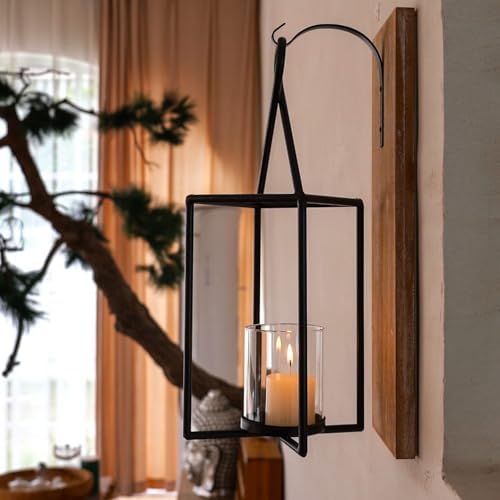 Homemory Wall Candle Sconces Set of 2, Rustic Wood Holders with Glass Decor - Image 2