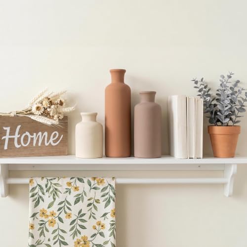 Ceramic Vase Set of 3, Modern Neutral Home Decor, Terracotta Boho Rustic Farmhouse Decorative Vases for Pampas Grass Dried Flowers | Table Centerpiece Entryway Mantel Shelf(Coffee Mix Set - White#2) - Image 4