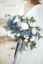 Ling's moment Artificial Wedding Flowers Combo, Dusty Blue & Navy, Grand - Image 3