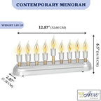 Contemporary Electric Hanukkah Menorah Stainless Steel Hanukkiah with Flickering Bulbs Horizontal Electronic Minorah for Chanukah Flameless Candles or Hanukkah Lights Decorations - Image 3
