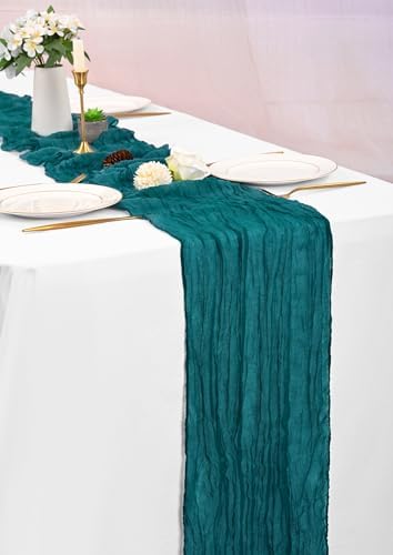 16 Pack Teal Table Runner 10FT Cheesecloth Table Runner Boho Gauze Table Runners Long Rustic Sheer Fabric Table Runners for Wedding Party Bridal Shower Farmhouse & Home Decor - Image 6