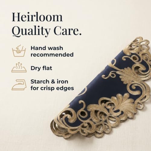 Decozen Set of 8 Doilies for Table, Lace Doilies - Rustic, Crochet, Farmhouse, Kitchen, Round Christmas Placemats - Dining Table Centerpiece Decor - 15 inch Gold Blue, The Vintage Opulence Collection - Image 5