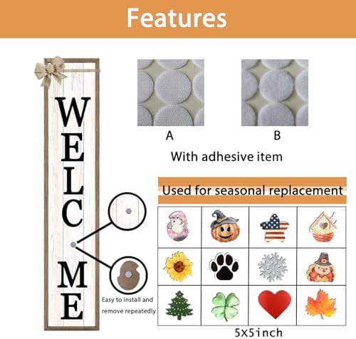 Surfapans Interchangeable Welcome Sign 12 Pcs Replaceable Icons 45"X9" Wood - Image 4