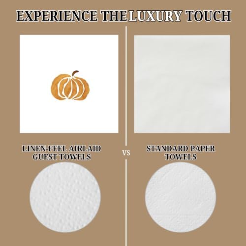 Solo Pumpkin Cocktail Napkins Printed Airlaid Linen-Feel Disposable Hand Towels for Thanksgiving Fall Holiday Party Buffet & Dinner(80Pack) - Image 4