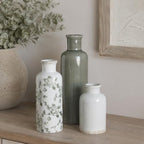 Green Vintage Vase Set of 3, Flower Decorative Vase Home Decor Retro Floral Vase Ceramic Vase Set Chinoiserie Decor for Fireplace Kitchen Counter Living Room (Vintage-Geen) - Image 4