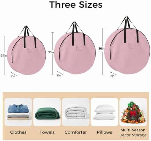 36 Inch Round Storage Bag 1 Pack,Classical Pink Leather Texture Waterproof Wreath Storage Container with Handles&Zipper Vintage Cowhide Pattern Closet Organizer Bags Garland Box - Image 7