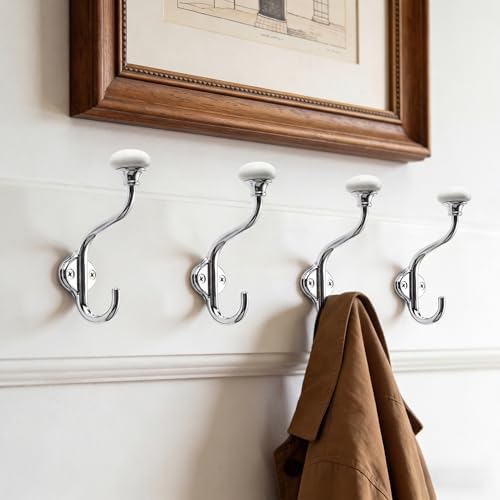TUNNY Coat Hooks - 5 Pack Polished Chrome Towel Hooks Robe Hooks Decorative Wall Hooks for Bathroom Bedroom Kitchen Towel Robe Clothes Cabinet Closet Bathroom Hardware - Image 5