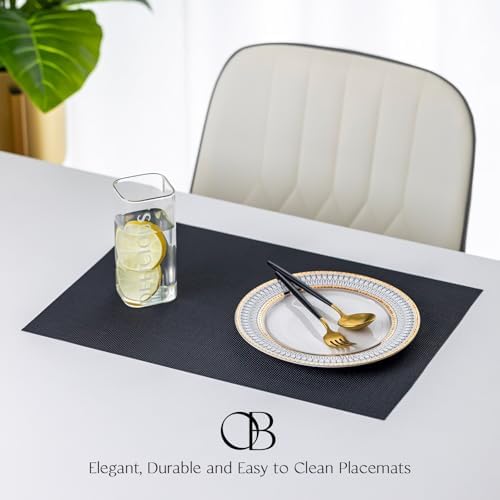 Placemats Set of 12 - Easy Clean Woven Vinyl Placemats for Dining Table, Indoor/Outdoor Place Mats, Washable PVC Table Mats（Black） - Image 2