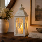 TRIROCKS Elegant Vintage Lantern - Decorative 13.5'' Metal & Glass Candle Holder - Perfect for Indoor & Outdoor Use, Patio, Garden, Parties - Sophisticated White & Gold Brushed Finish - Image 4