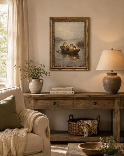 Gold Framed Two Frogs Boat Wall Art, Cottagecore Canvas Print, 16x12 - Image 3