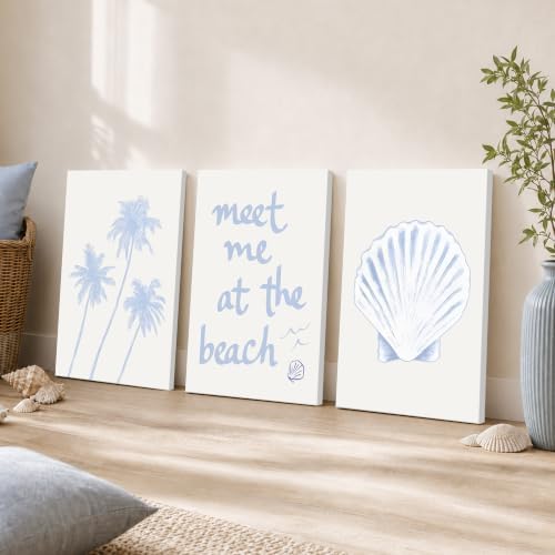 Framed Coastal Granddaughter Wall Art Set of 3, Blue Shell Palm Tree Wall Decor Print Poster, Meet Me At The Beach Room Aesthetics Canvas Painting for Dorm Girly Room Bathroom Decoration 16x24 inch - Image 5