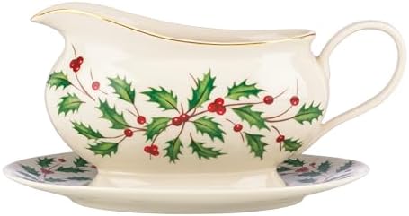 Lenox Holiday Porcelain Christmas Gravy Boat with Stand, 16oz by Lenox