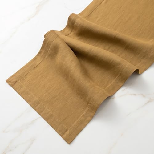 Solino Home 100% Pure Linen Table Runner Caramel Woven, Fete 14 x 48 in - Image 4