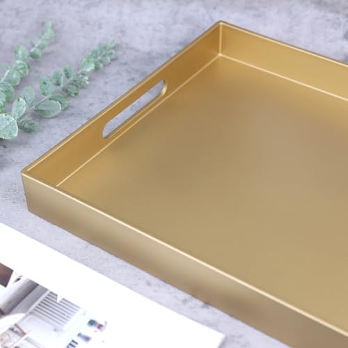 Gold Serving Tray for Coffee Table, Rectangular Plastic Decorative Tray with Handles for Entertaining, Outdoor Patio, Living Room, Ottoman, Bathroom Counter, 11.8”*15.7”*1.6” - Image 5