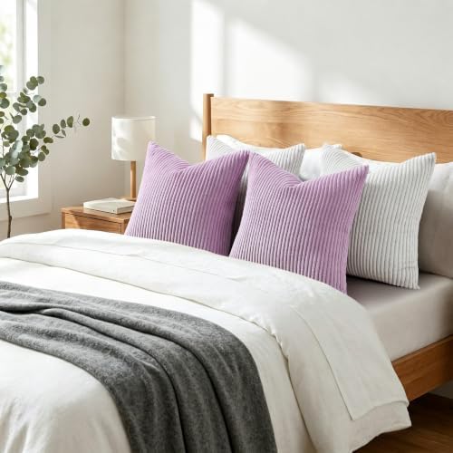 Mecatny Corduroy Decorative Throw Pillow Covers 22x22 Set of 2 Lilac - Image 7