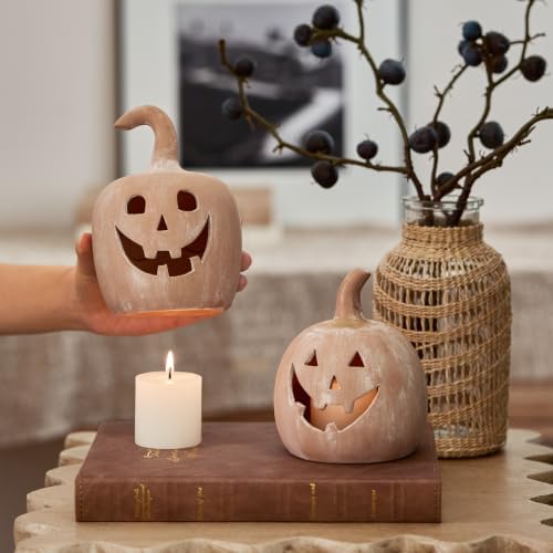 DN DECONATION Halloween Fall Pumpkin Decor, Jack O Lantern Tealight Holders - Image 2