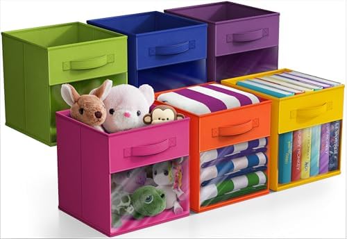 Sorbus 6-Pack Fabric Storage Cubes (11 Inch, Bright Rainbow with Window) by Sorbus
