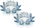 Large Crystal Lotus Tealight Candle Holder for Up to 6" Diameter Pillar Candle Plate Candlestick,Chunky Glass Votive Stand for Wedding, Party, Table Centerpiece Decor and Yoga Meditation (2, Blue) by KOLNLALA