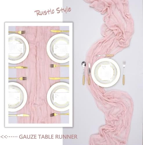 12 Pack Dusty Pink Table Runner Cheesecloth 10Ft Gauze Cheese Cloth Table Runner 35x120 Inch Boho Sheer Rustic Fabric for Holiday Party Decor Baby Shower Wedding Decorations - Image 6