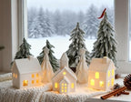 Christmas Village Set, 5-Piece Ceramic Houses and Pine Trees, Xmas Decor - Image 4