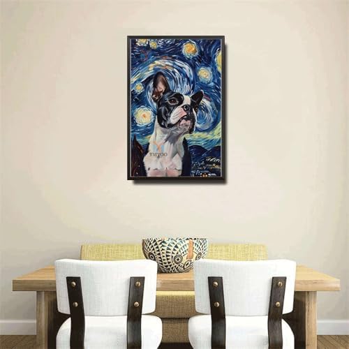 Metal Sign Vintage Tin Sign Boston Terrier Starry Night Terrier Charming in Night Sky for Home City Dwellings and Seasonal Celebrations Corrosion 12×16 Inches with Metal Frame - Image 4