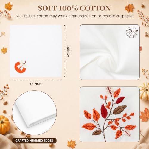 12 Pcs Embroidered Fall Cotton Napkins 18x18 in - Image 2