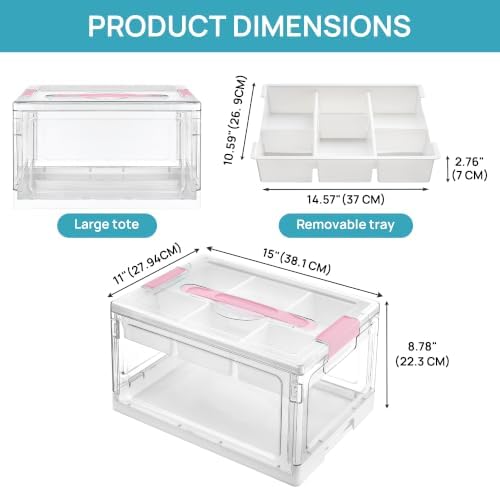 Vtopmart 24 QT Clear Craft Organizer with Removable Tray & Dividers,Pink,1 Pack - Image 2
