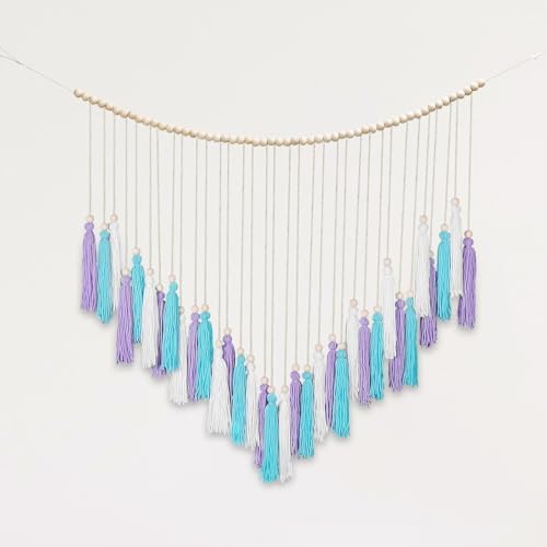 Purple & Blue Macrame Wall Hanging Boho Home Decor, Mermaid Theme Under the Sea Ocean Bedroom Décor Living Room Bohemian Dorm Wall Décor Purple Tassel Pink Wall Décor by Luxbrand