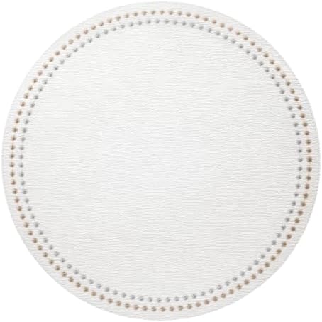 Bodrum Pearls Round Embroidered Placemats Set of 4 – 15" Elegant Table Mats for Dining, Weddings & Special Occasions, Decorative, Wipe-Clean Vinyl Placemats, Pure White/Gold & Silver by Unknown