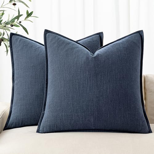 MIULEE Decorative Linen Euro Sham Pillow Covers 24x24 Indigo Blue by MIULEE