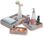 Rattan Serving Tray, Rectangular Woven Tray, Natural Wicker Decorative Serving Baskets for Organizing Tabletop Bathroom Kitchen Counter (White) - Image 7