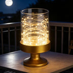 5" Wide Glass Hurricane Candle Holders and Glass Vase with Metal Base in Antique Brass, Handmade and Sturdy Glass, Pillars, Flower Arrangement, Centerpiece, Dining Table, Console Table, Mantel - Image 4