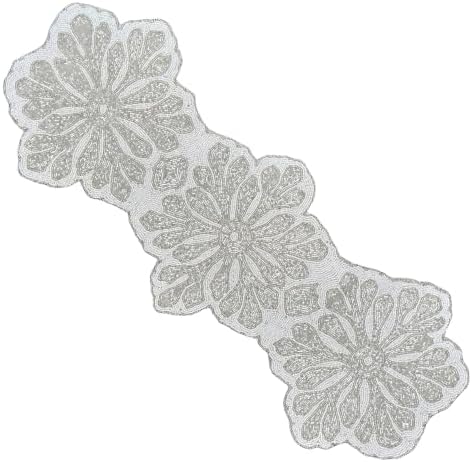 CLEENTABLE Beaded Table Runner, White Silver, 36x13 by CLEENTABLE