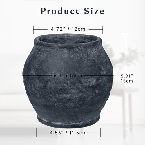 Briful Rustic Vintage Ceramic Pottery Vase, 6.1'' Farmhouse Table Decor with Distressed Texture, Wide Mouth Decorative Jar Vases for Home Decor, Shelf & Entryway, Black - Image 2