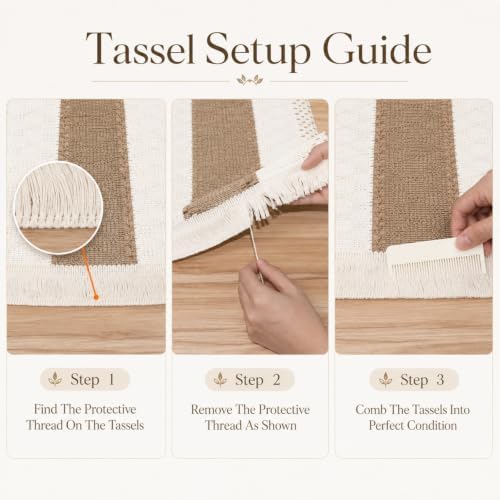 Boho Woven Placemats, Charger Plates Table Runner and Napkin Ring Set of 6 - Image 3