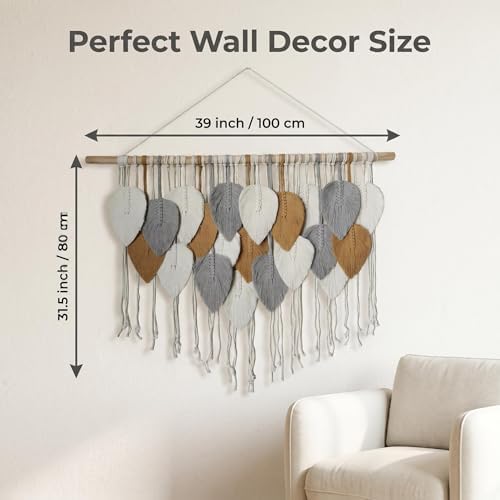 Jditngp Large Macrame Wall Hanging Boho Woven Leaf Tapestry,Hand Woven Tassels,Nordic Home Decorations Bohemian Handmade Leaf Feather Big Wall Art Decor for Living Room Bedroom Apartment 39" Wx31.5 L - Image 2
