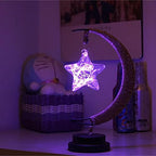 LED Decorative Lamp Star Moon Lamp Handmade Iron Night Lamp 3D Magic Moonlight Lamp Bedroom Moon Lamp Christmas Home Decoration USB Power Supply 5.5 * 5.1 * 11 Inch (Pentagonal Purple) - Image 2