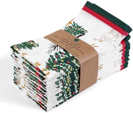 FINGERCRAFT Cloth Napkins Set of 12 Cotton Linen, 20x20 Inch, Jingle by FINGERCRAFT