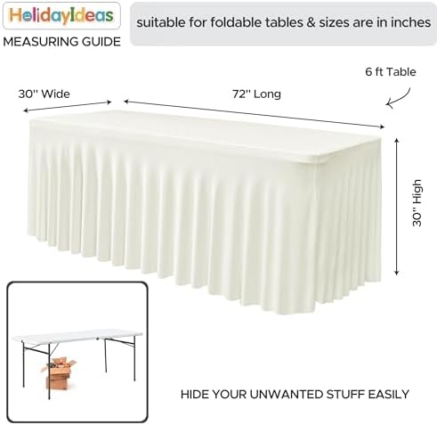 4 Pack Beige Spandex Table Covers 6ft Rectangle Ruffle Skirts for Party - Image 3