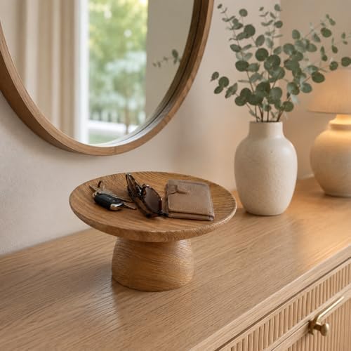 Braxio Faux Wood Decorative Bowl - Resin Pedestal Wood Grain Catchall Bowl for Entryway Keys, Coffee Table Decor, Living Room Centerpiece, Housewarming Gift 8.5 x 8.5 x 4.8 Inch - Image 6