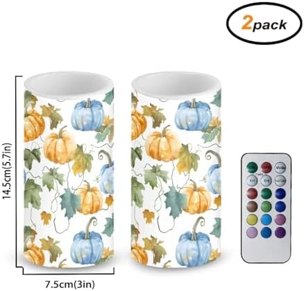 Battery Operated Pumpkin Candle Leaves Fall Flameless Candles LED Table Candles with 18-Key Remote Timer Color Changing for Thanksgiving Holiday Party Home Indoor Room Table Decorations - Image 3