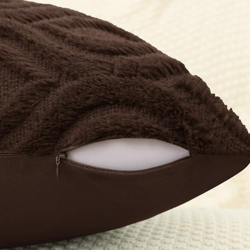 decorUhome Faux Fur Soft Dark Brown Throw Pillow Covers 26x26 Set of 2 - Image 3
